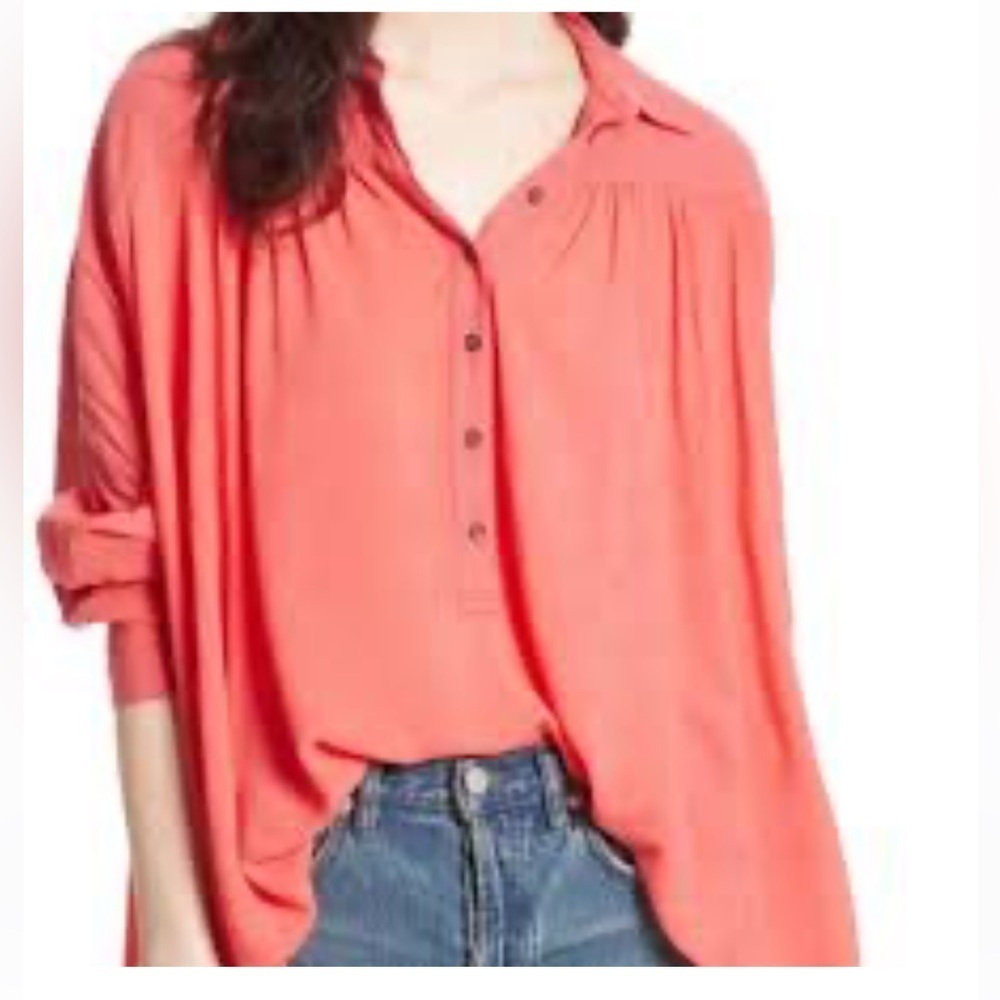 FREE PEOPLE women’s OVERSIZED LOVELY DAY button up collared SHIRT pockets Small - Picture 2 of 15